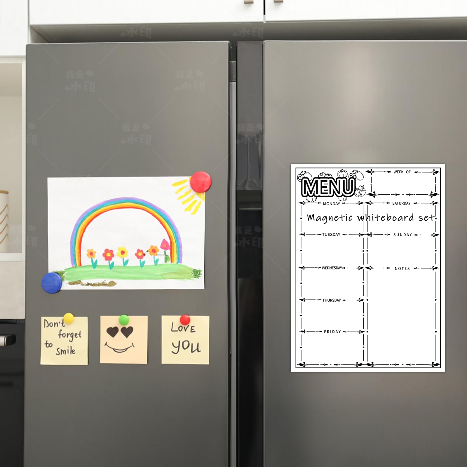 Magnetic Dry Erase Menu Board For Fridge (Flowers, 16x12) - Weekly Meal Planner Whiteboard W/ 4 Magnetic Markers & Eraser - Chalkboard Organizer For Dinner Menus & Grocery Lists By