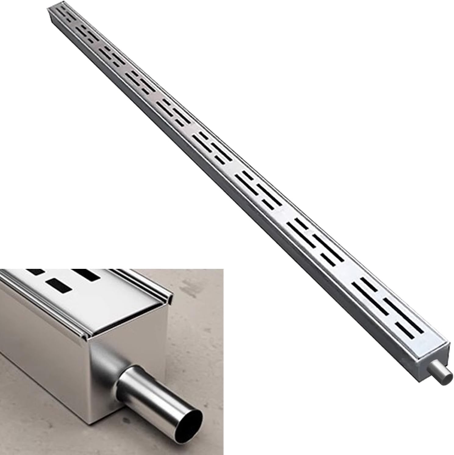 GLDYTVF Custom Stainless Steel Channel Drain Kit with End Outlet Trench Drain System for Driveway Water Diverter Gutter Trough 3.5x3cm (1 3/8x1 1/8")
