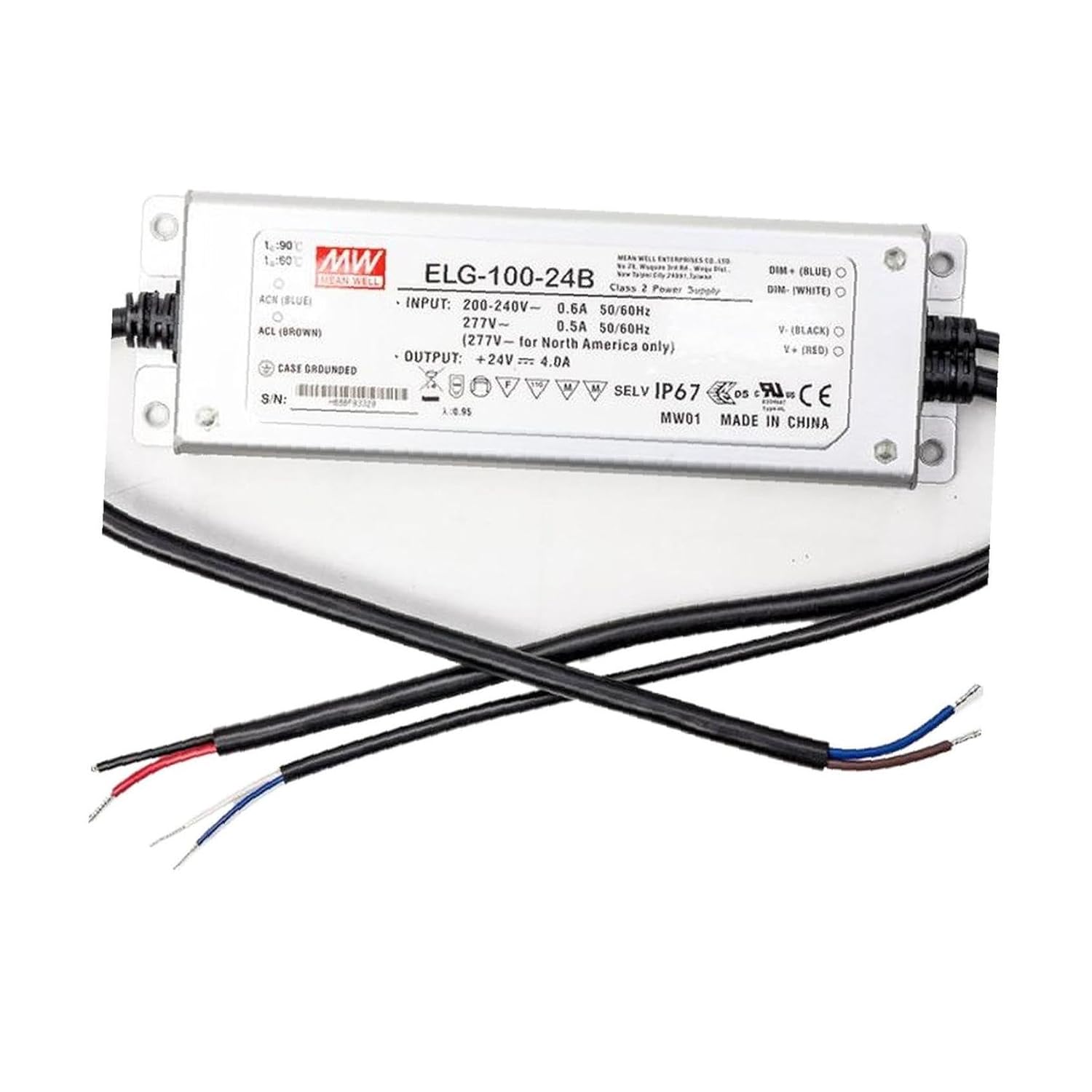 Meanwell ELG-100-24B Power Supply - 100W 24V 4.0A -Dimmable - IP67