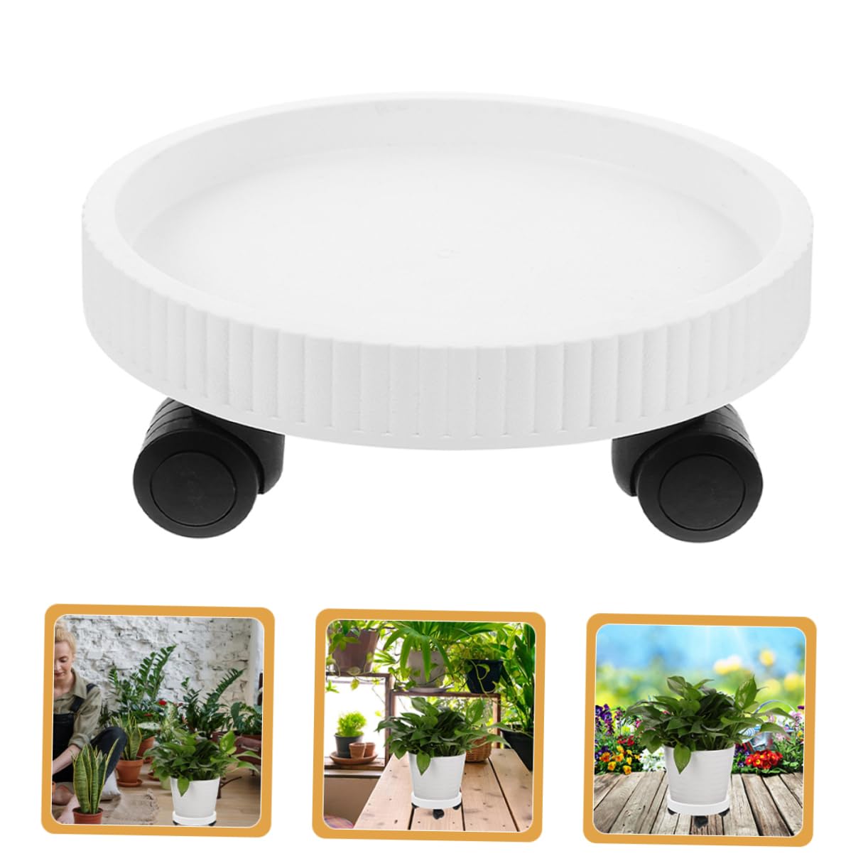 VICASKY Chariot à Plantes à roulettes Rond en Plastique Blanc, Support Stable et Mobile pour Pots de Fleurs, pour Couloirs et Salon