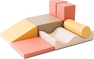 IGLU SOFT PLAY Discoverer - Juego de bloques de construcción gigantes (7 unidades, color rosa pastel, beige, miel, gris y beige)