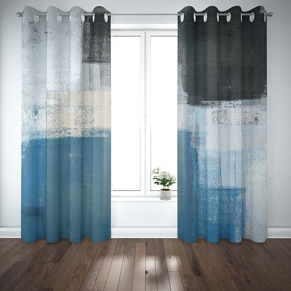 TOMWISH Beige Window Curtains Kitchen Blackout Curtains Teal and Beige Abstract Art Painting Curtain Window Textured Curtains for Living Room Bedroom