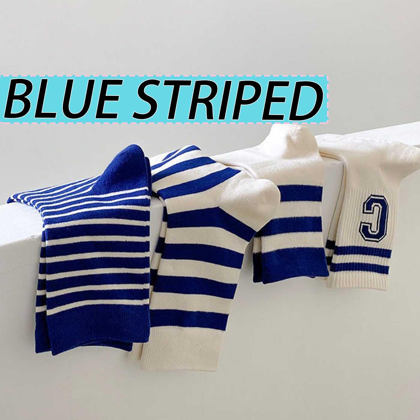 CHUNFO Womens Retro Striped Crew Casual Socks Breathable Running Cotton Walking Sock Size5-9.5