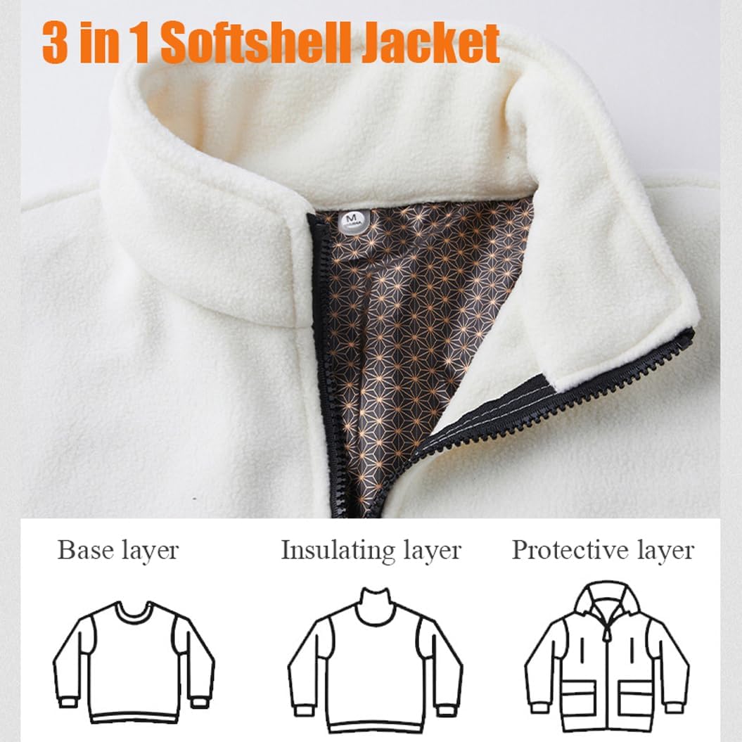 3 in 1 Winter Softshell Ski Jacket Water Wind Resistant Coat Warm Insulated Hooded for Men/Women