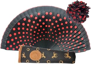 Wooden Fan with Hand-Painted Flowers. Includes a Cover to Protect the Fan. Hair Clip with Flower Design to Complement Your Style