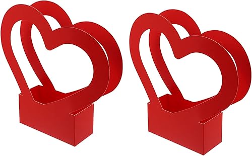 STOBOK Caja de flores retro de 2 piezas con mango de corazón Caja de embalaje de ramo de fiesta de boda Bolsa de embalaje de ramo de papel Caja de