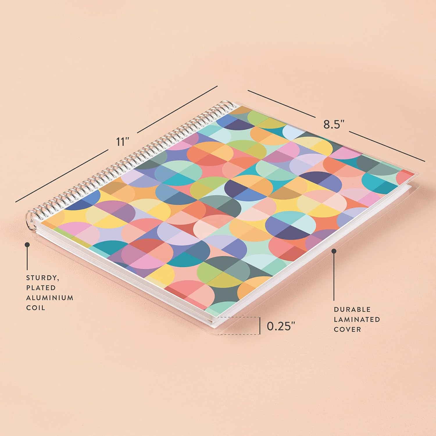 Erin Condren 8.5" X 11" Spiral Bound Productivity Notebook - Abstract Circles, 160 Lined Page Note Taking & Writing Notebook, 80 Lb, Thick Paper, Stickers Included