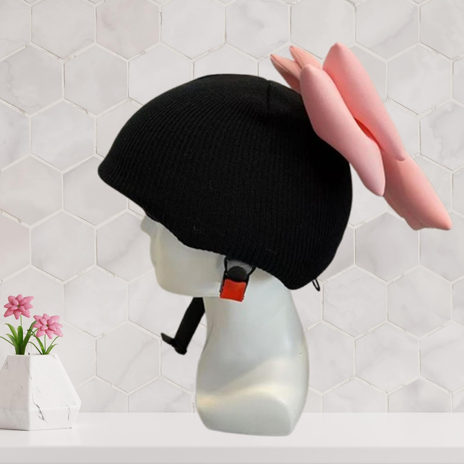 rockible Ski Helmet Cover Knitted Cap Skiing Helmet Cover Soft Elastic Lovely Bowknot Helmet Decoration for Snowboard Cycling Skating, Black and Pink