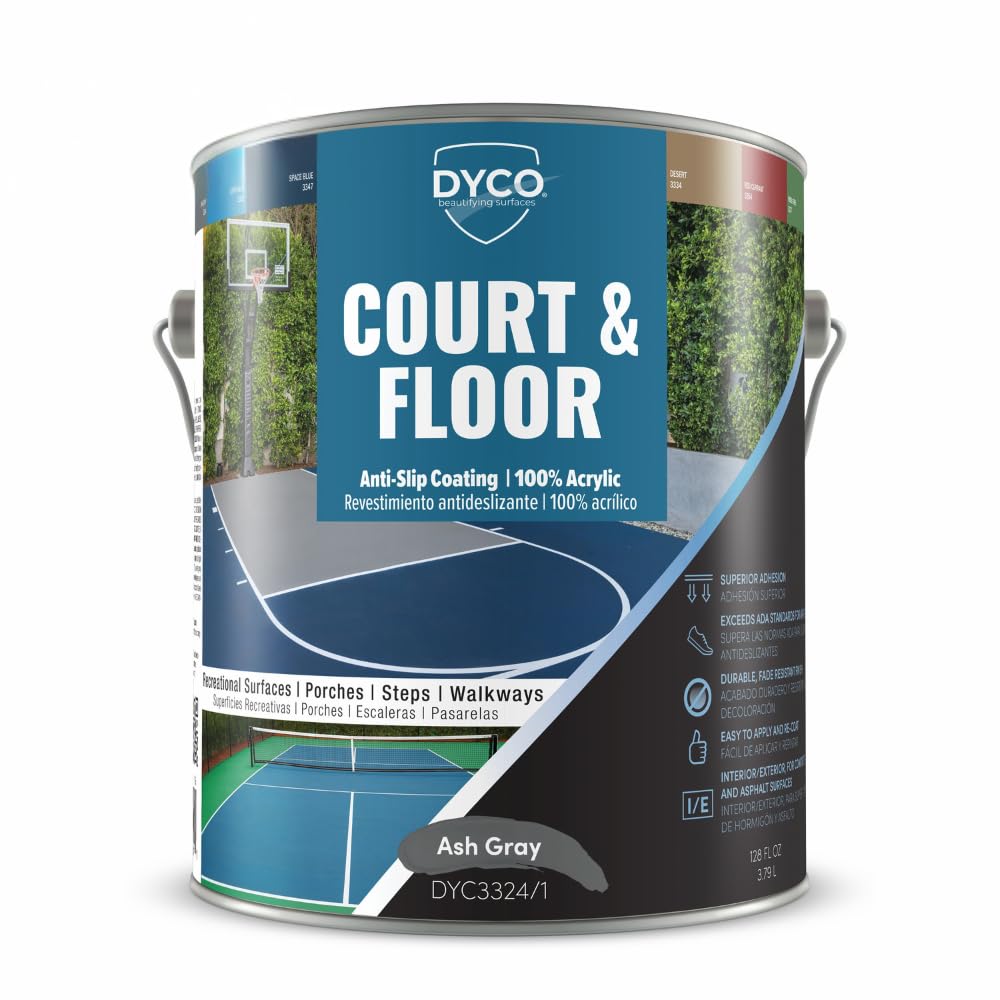 DYCO Court & Floor Anti-Slip Coating - Slip-Resistant Pavement, Cement & Concrete Paint (Ash Gray, 1 Gallon)