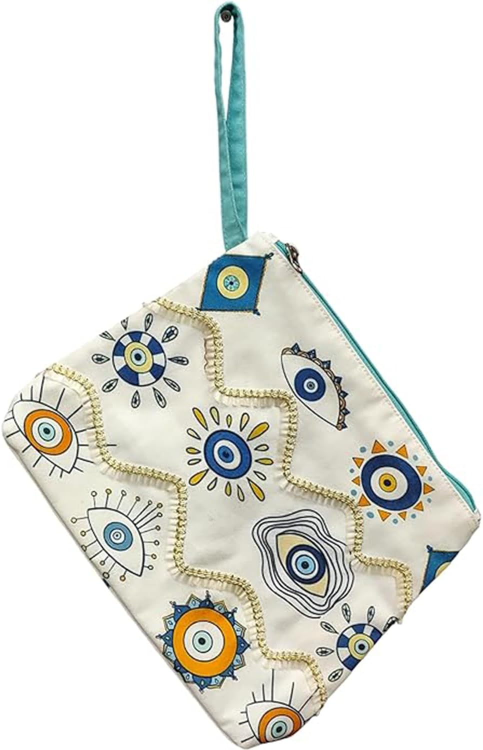 Clutch Bag with Evil Eye Print and Lace Design - Adjustable Detachable Strap - Stylish Zipper Closure Bag for Women and Girls - Ideal for Shopping Parties and Everyday Use