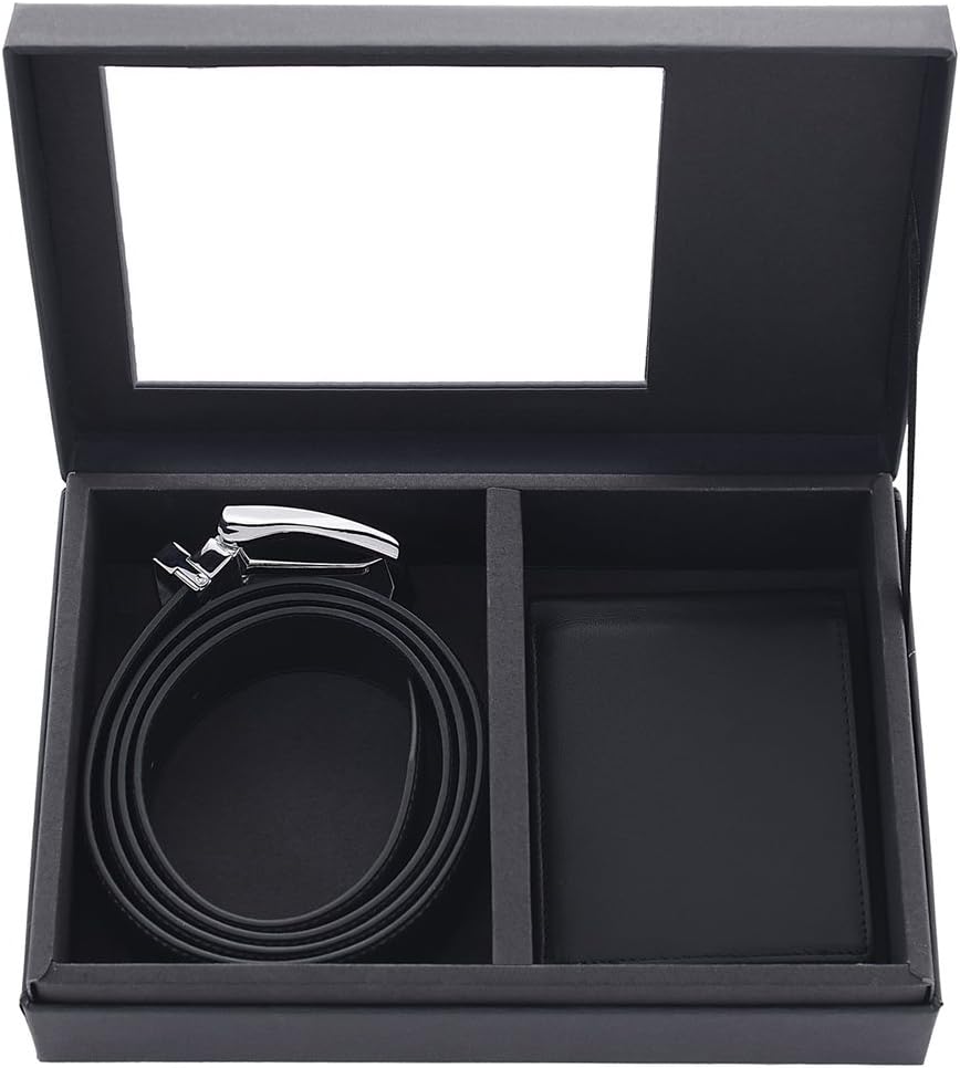 LUCHENGYI Mens Full Grain Leather Wallet Billfold Purse and Belt Set Gift for Father's Day