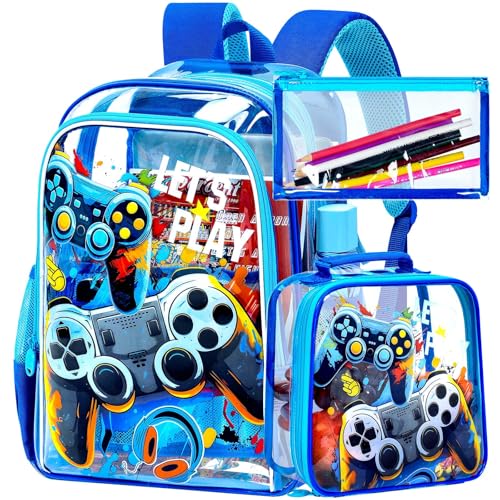 Image of KLFVB 3PCS Clear Backpack for Girls and Boys, Kids See Through Backpacks Stadium Approved, Transparent Bookbag for Elementary