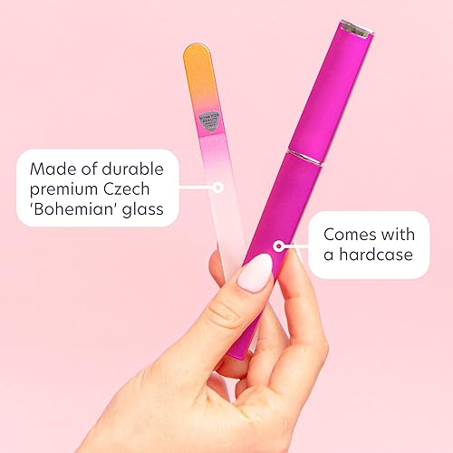 Miniatura 2 de Bona Fide Beauty, limas de uñas, cristal checo genuino, lima de uñas de vidrio cristalino con la manga plástica. dorado magenta