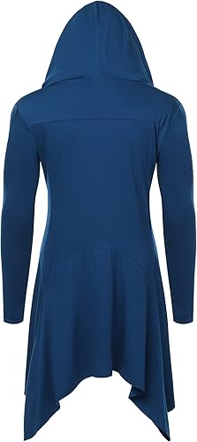 Miniatura 2 de COOFANDY Cárdigan largo con capucha y volantes, cuello de chal, parte delantera abierta, ligero, abrigo con bolsillos