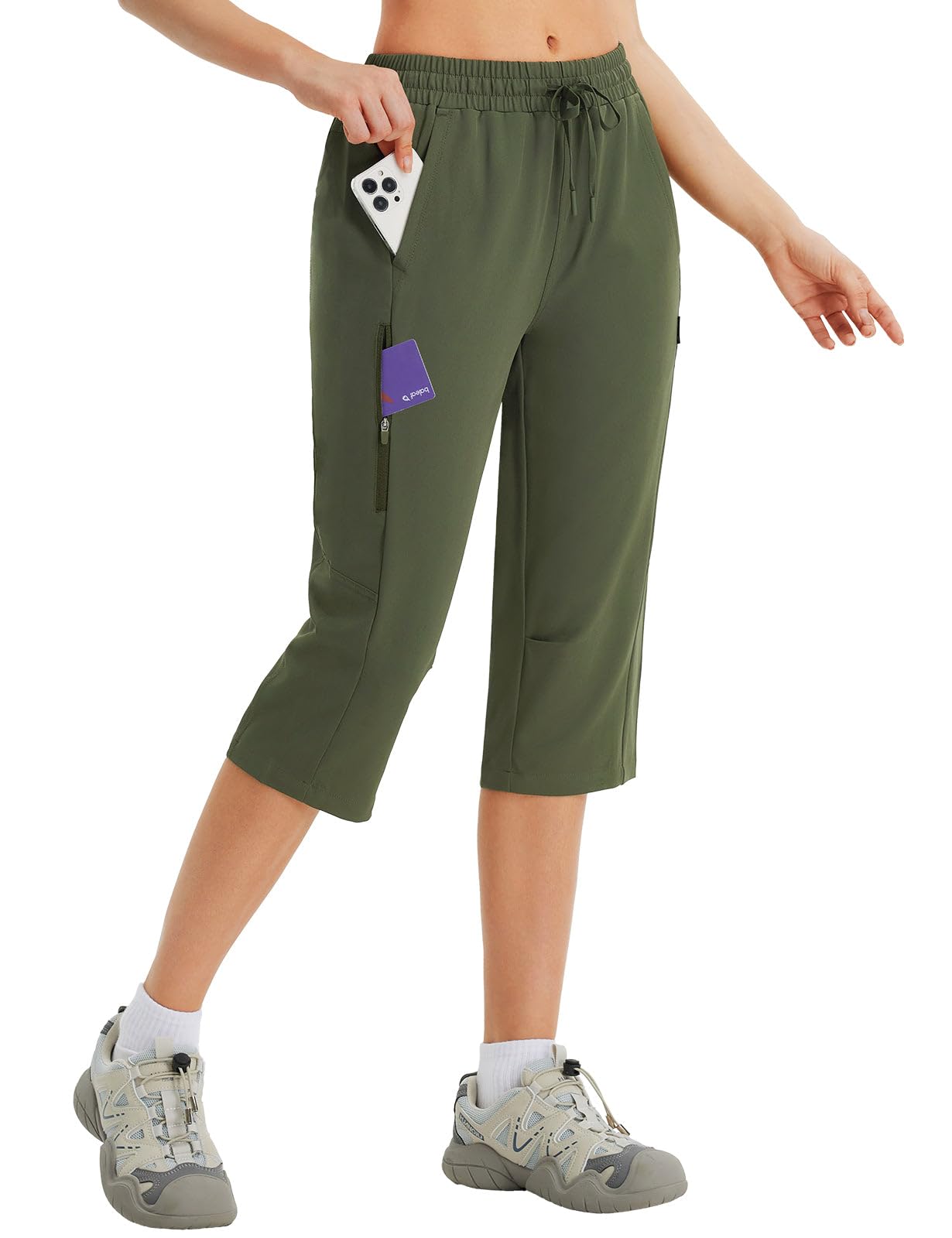 baleaf Women's 15" Long Shorts Below The Knee Capri Hiking Cargo Shorts Lightweight Quick Dry Elastic Waist for Casual