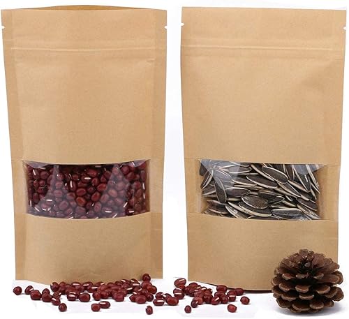 Miniatura 7 de Bolsas con cierre de cremallera, 100 unidades, bolsas resellables de 8.7 x 5.5 pulgadas para pequeñas empresas, bolsas de papel kraft con ventana,