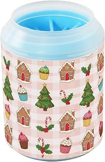 Christmas Gingerbread House Cupcake Dog Paw Cleaner Cat Foot Washer Cup | 2-in-1 Dog Essentials, Fits 1.5"-2.5" Wide Paws, with Soft TPR Shower Brush