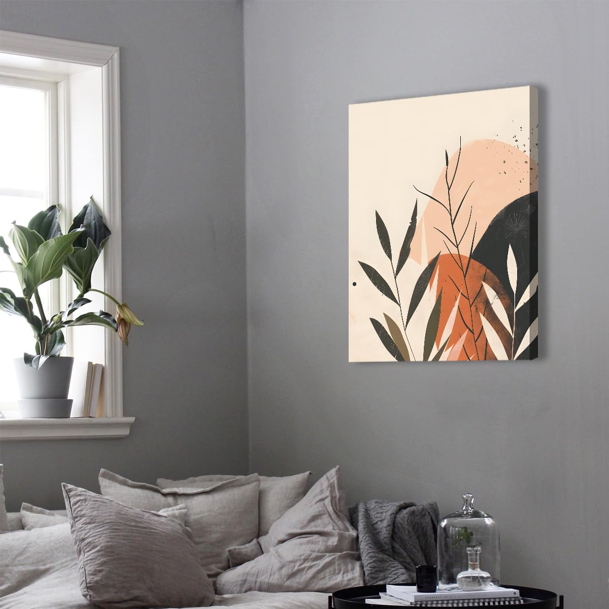 TOANGWALL Abstract Botanic Wall Art Modern Printing On Canvas Boho Nature Pictures Minimalist Design Poster Mural For Living Room Bedroom Decor 80x95cm No Frame