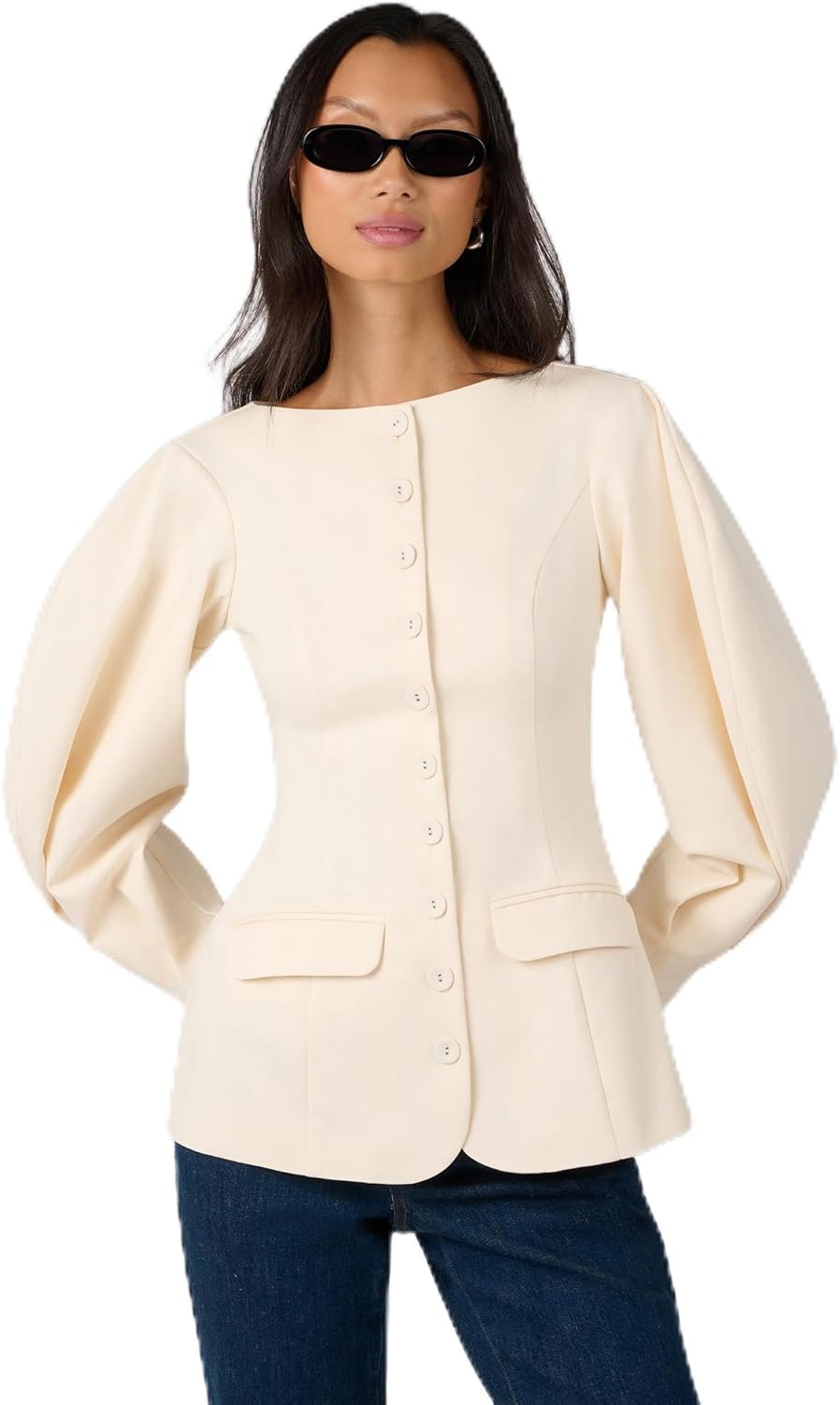 WEWOREWHAT Women's Cocoon Sleeve Peplum Blazer