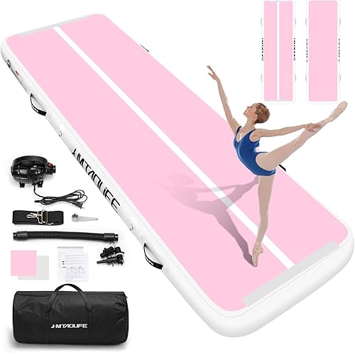 HMTAOLIFE Gymnastics Mat Air Tumble Track[with SHOULDER STRAP], 6.6/10/13/16/20ft Inflatable Training Mat for Kids, Thickness Floor Mat with Electric Air Pump for Home/Water Fun/Train