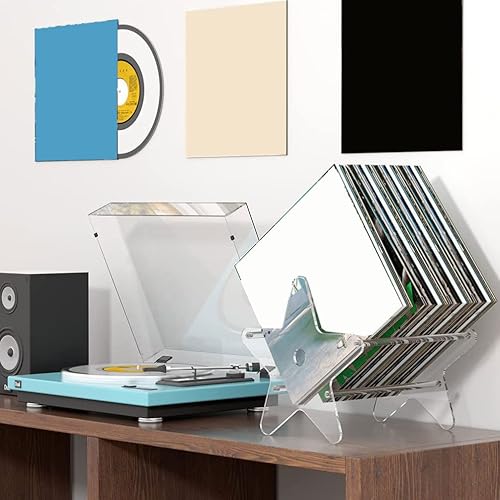 Miniatura 3 de ERINGOGO Soporte para discos de vinilo acrílico, soporte de álbum de estrella transparente, estante de almacenamiento LP, estuche organizador para