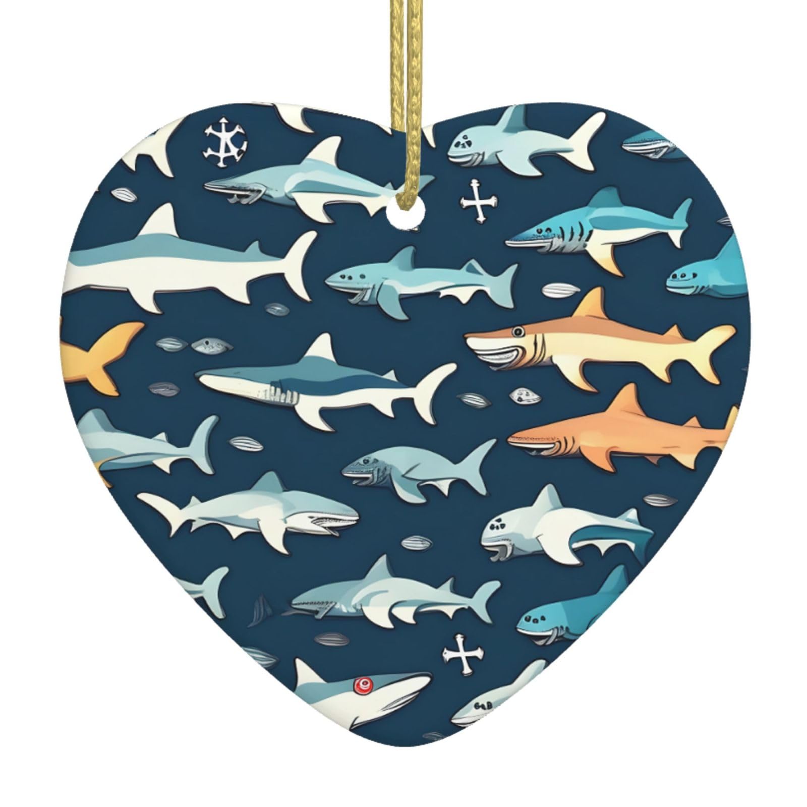 Nbtghga White Sharks Nautical Print Christmas Ornaments, Ceramic Hanging Ornament, Xmas Tree Decoration, Holiday Home Decor