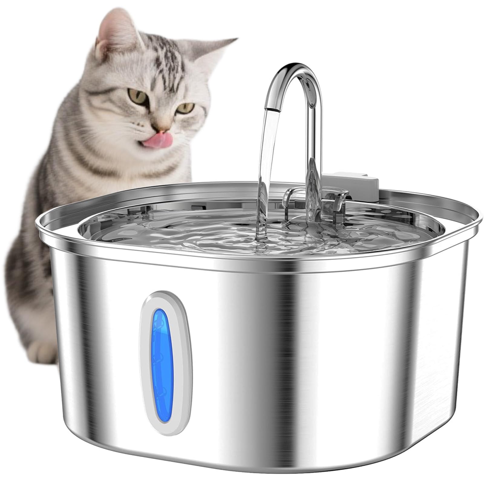 Fontaine à Eau pour Chats PEKTACO en Acier Inoxydable pour Intérieur - Fontaine à Eau Automatique 3,2L avec Fenêtre de Niveau d'eau, Silencieuse, Distributeur d'eau pour Chien
