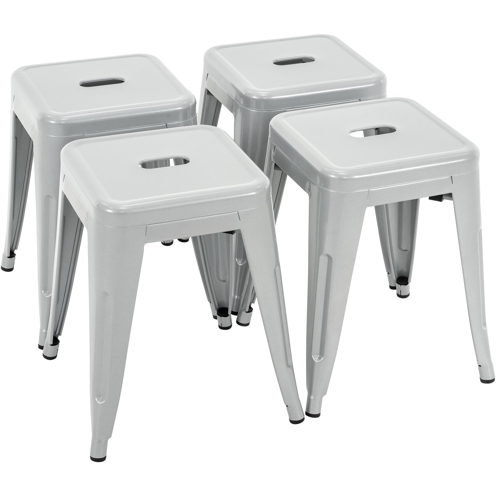 18 Inch Metal Stools Set of 4, Stackable for Indoor Outdoor, Pearl Silver