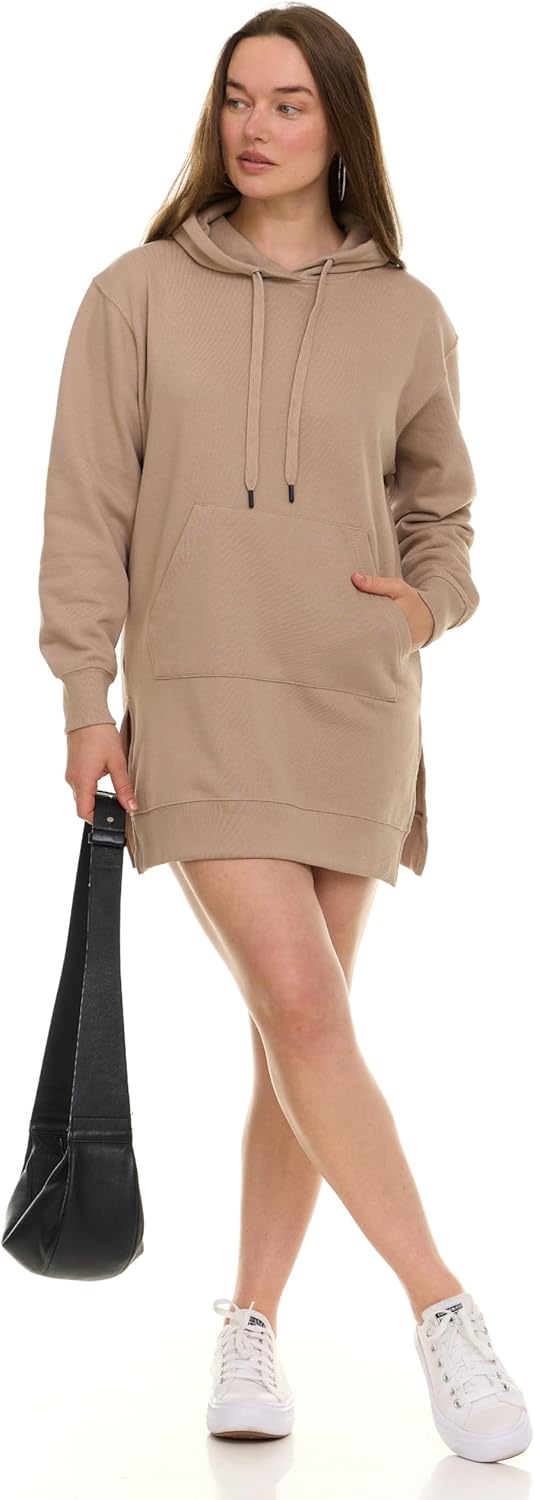 Hoodie Dress for Women – Trendy Pullover Long Fleece Oversized Sweatshirt Dresses for Women 2025 with Pockets, Split Hem