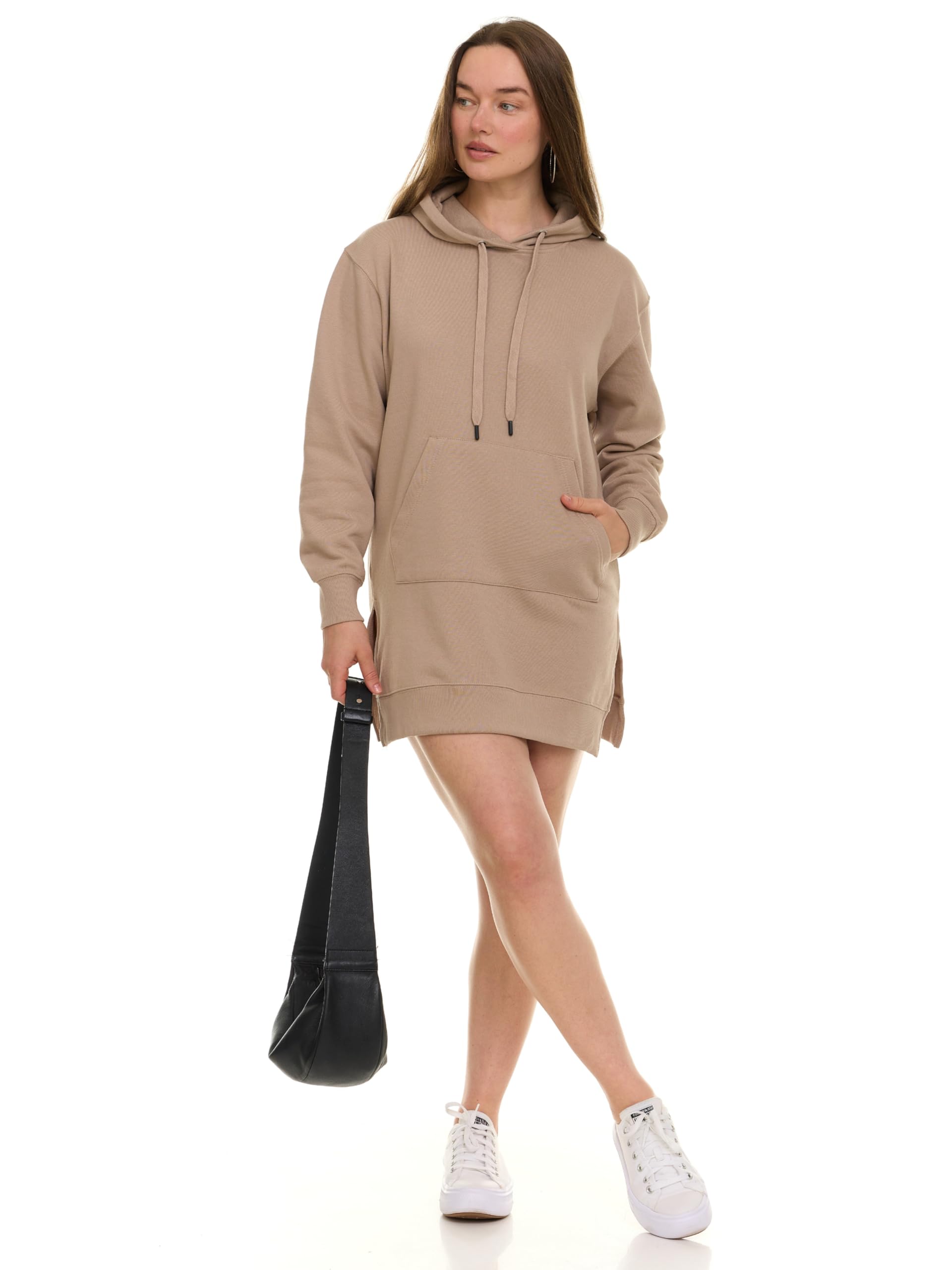 hoodie dress for women – trendy pullover long fleece oversized sweatshirt dresses for women 2025 with pockets, split hem