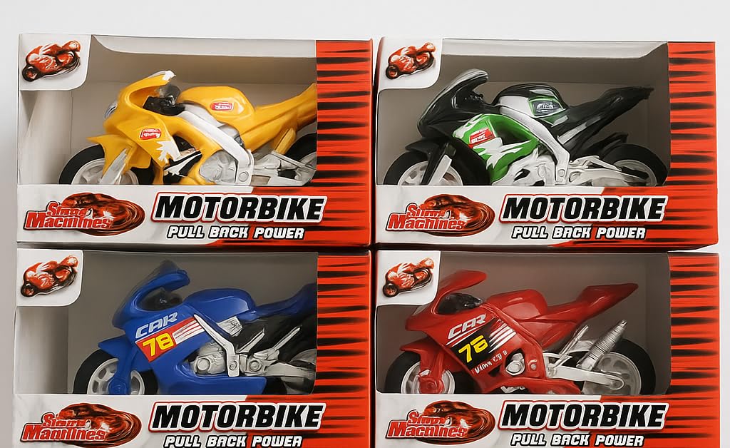 4 pk Pull Back Motorbike Toy Motorcycle Street Machine Friction Power Kids Gift