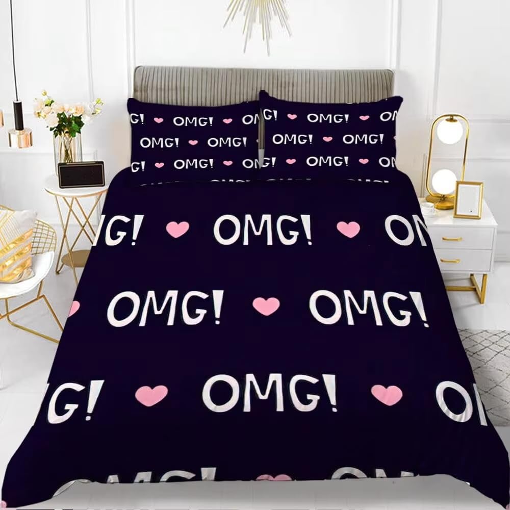 Housse de couette rose avec cœur 240x220 cm et taies d'oreiller pour lit deux personnes