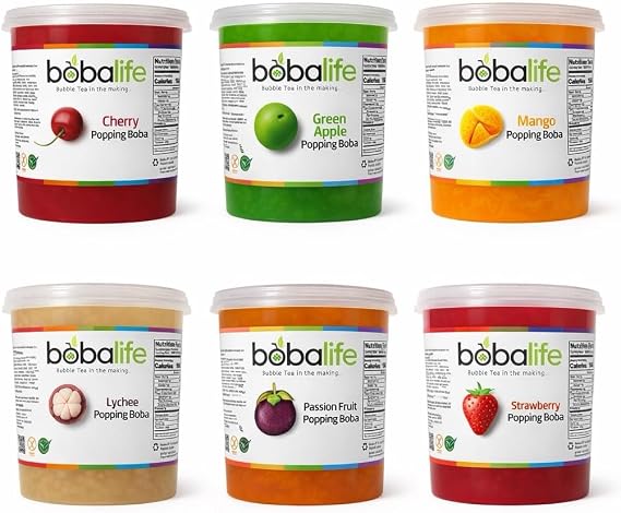 Bobalife Cherry Popping Boba Pearls 600g – Fruit Juice Filled Bubble Tea Pearls, Boba Topping for Drinks, Desserts, Cocktails & Slush – Vegan & Gluten Free