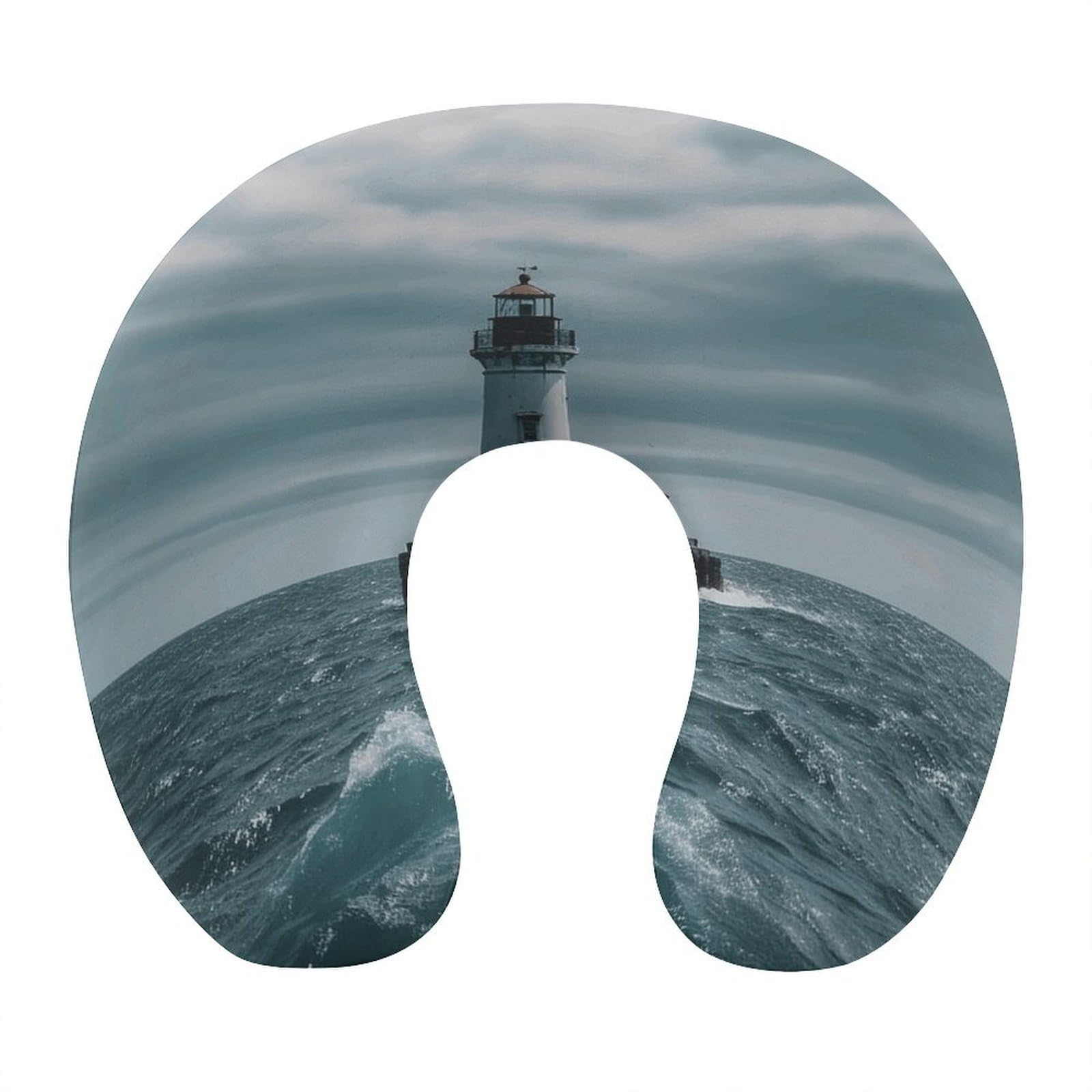 FekiLoot Lighthouse Ocean Travel Pillow,U Shaped Office Napping Pillow Support Neck and Head Comfortable Travel Neck Pillow U Shape Sleeping Essentials for Long Haul Flights