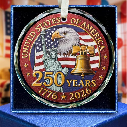 USA 250th Anniversary Ornament Crystal Glass 1776 2026 Liberty Bell Decorations America 250 Years Commemorative Ornaments Vintage Independence GiftIndependence Gift Glass Commemorative Coin