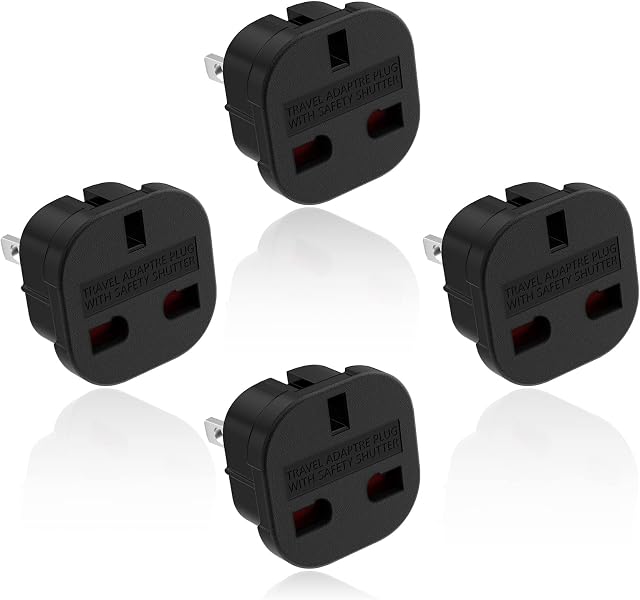 KEAGAR 4 Pack UK to US Plug Adapter Type G to Type A and B from UK to USA, Canada, Australia, Jamaica, Barbados, Mexico, Thailand, China, Japan and More 3 Pin to 2 Pin Flat Travel Adapter(Black)