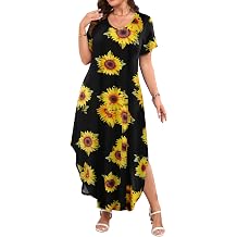 JollieLovin Womens Plus Size Casual Summer Maxi Long Dress Short Sleeve T-Shirt Loose Sun DressL-5X