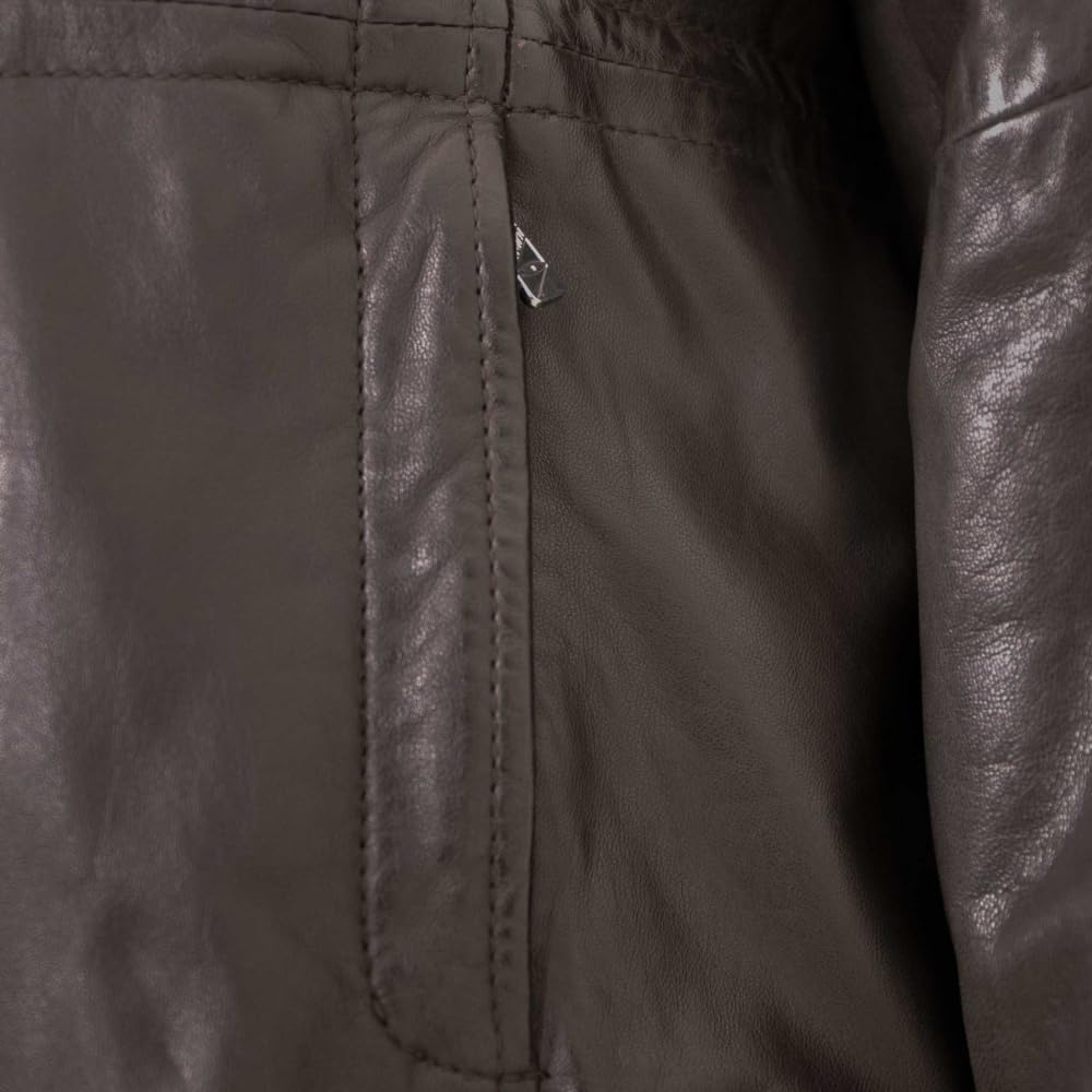 Damen Echtleder Lederjacke Lammnappa Kapuze Oversize dunkelbraun