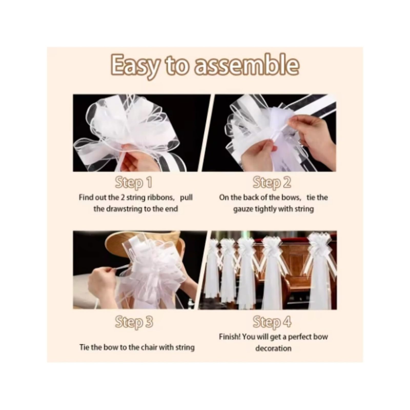 4 Pezzi Fiocchi di banco for Matrimonio in Chiesa con Lunghe Code Tulle Decorazione corridoio for Sedia for Auto Nuziale for la Cerimonia del in per Casa