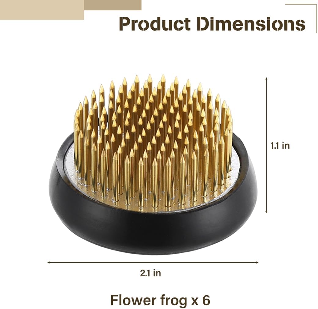 6 Pcs Round Brass Flower Holders for Arrangements, 2.1 X 1.1 Inches, Floral Frogs with Pins for DIY Flower Arrangement and Craft Projects
