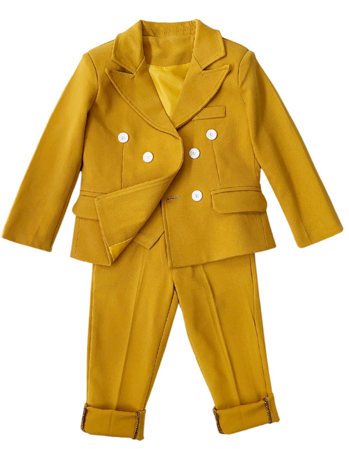Kromoc Jungen Anzug Dreiteilig Zweireihig Knöpfe Hochzeit Ringträger Jacke Weste Hose