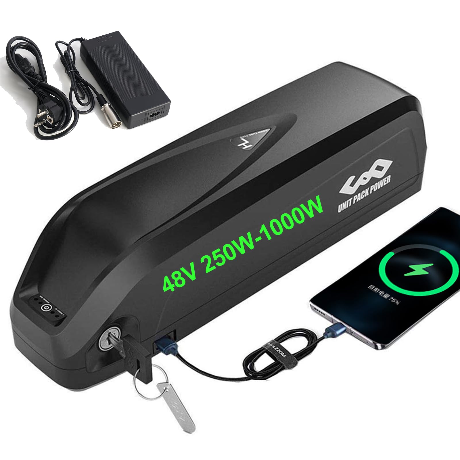 Unit Pack Power(A Grade-Zelle) 36V 48V 52V Ebike Akku 13-20Ah - Ebike Batterie passt für 1000W / 750W / 500W für Elektrofahrrad - Hailong Lithium-Ionen-Akku