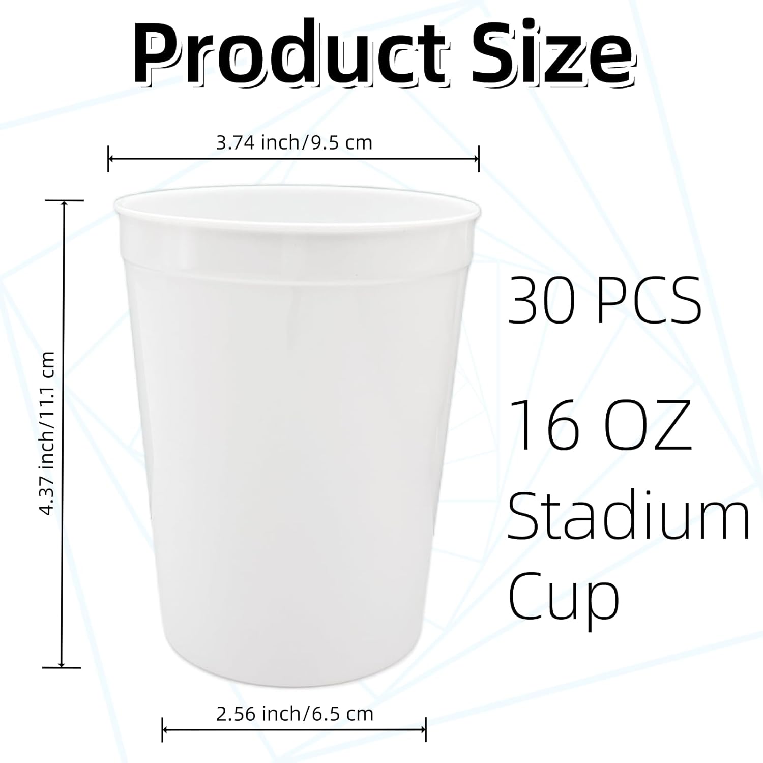 stadium cups, 16 oz, reusable plastic tumblers, white, 30 pack (white)