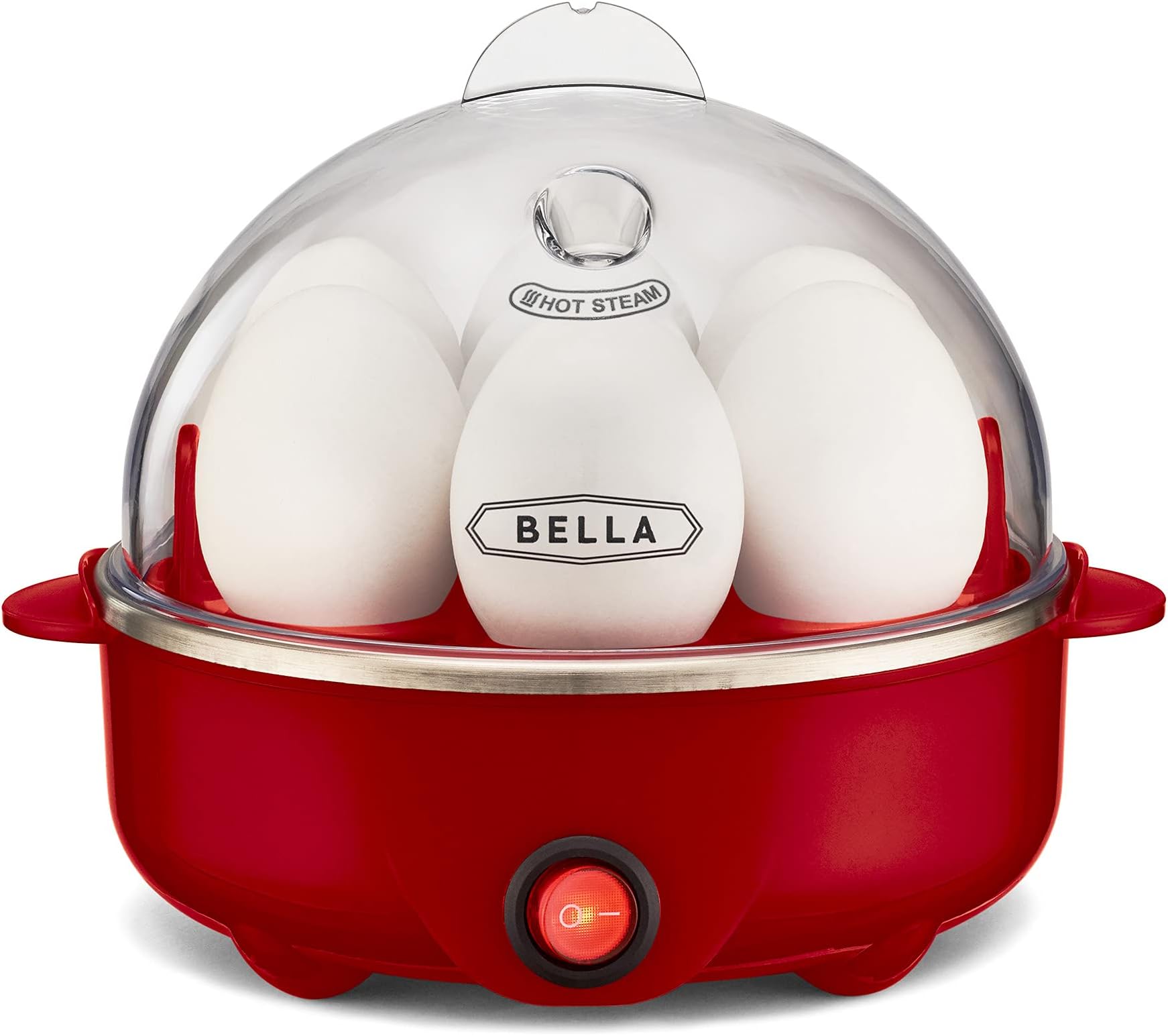 BELLA Egg Cooker, Rapid Boiler & Poacher, Meal Prep Essential, Family Sized Meals: Make Up To 7 Large Boiled Eggs, Dishwasher Safe Lid with Cool-Touch Handles, Poaching Tray Included, Red