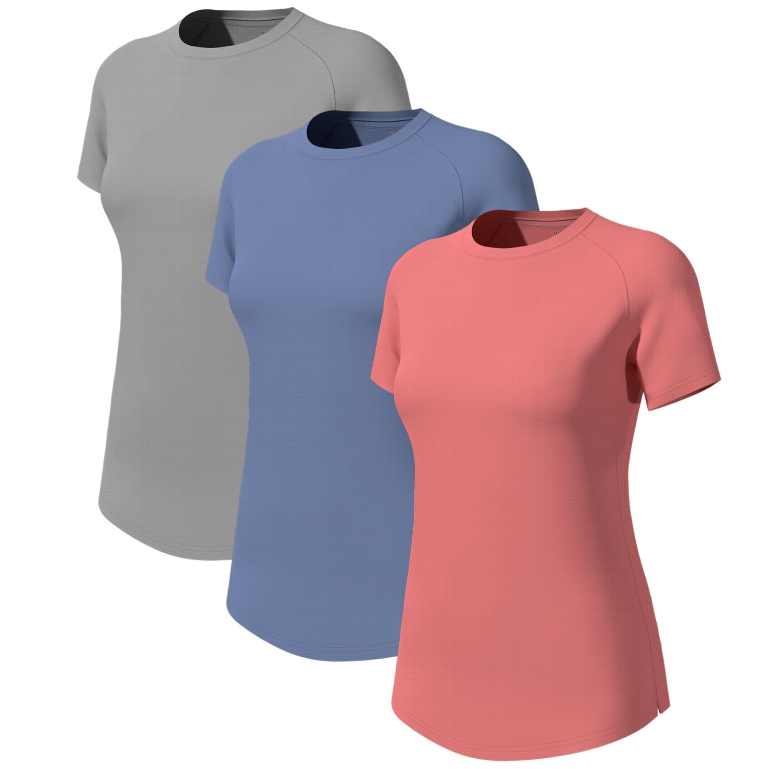 Wulibike 3 or 5er Pack Sportshirt Damen Kurzarm，Laufshirt Atmungsaktiv Funktionsshirt Schnell Trocknend UPF50+ Fitness Training Running Top Wandern Yoga Outdoor Activewear