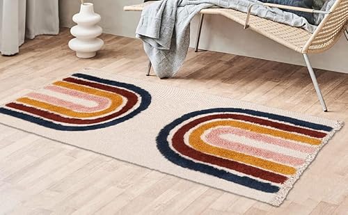 Ailsan Boho Kitchen Runner Rug 2.3' X 5.3', Washable Farmhouse Area Rug, Tufted Hand Woven Cotton Rainbow Rug Runner Indoor Rugs For Kitchen Hallway Laundry Room Doorway Bedroom #TOP5