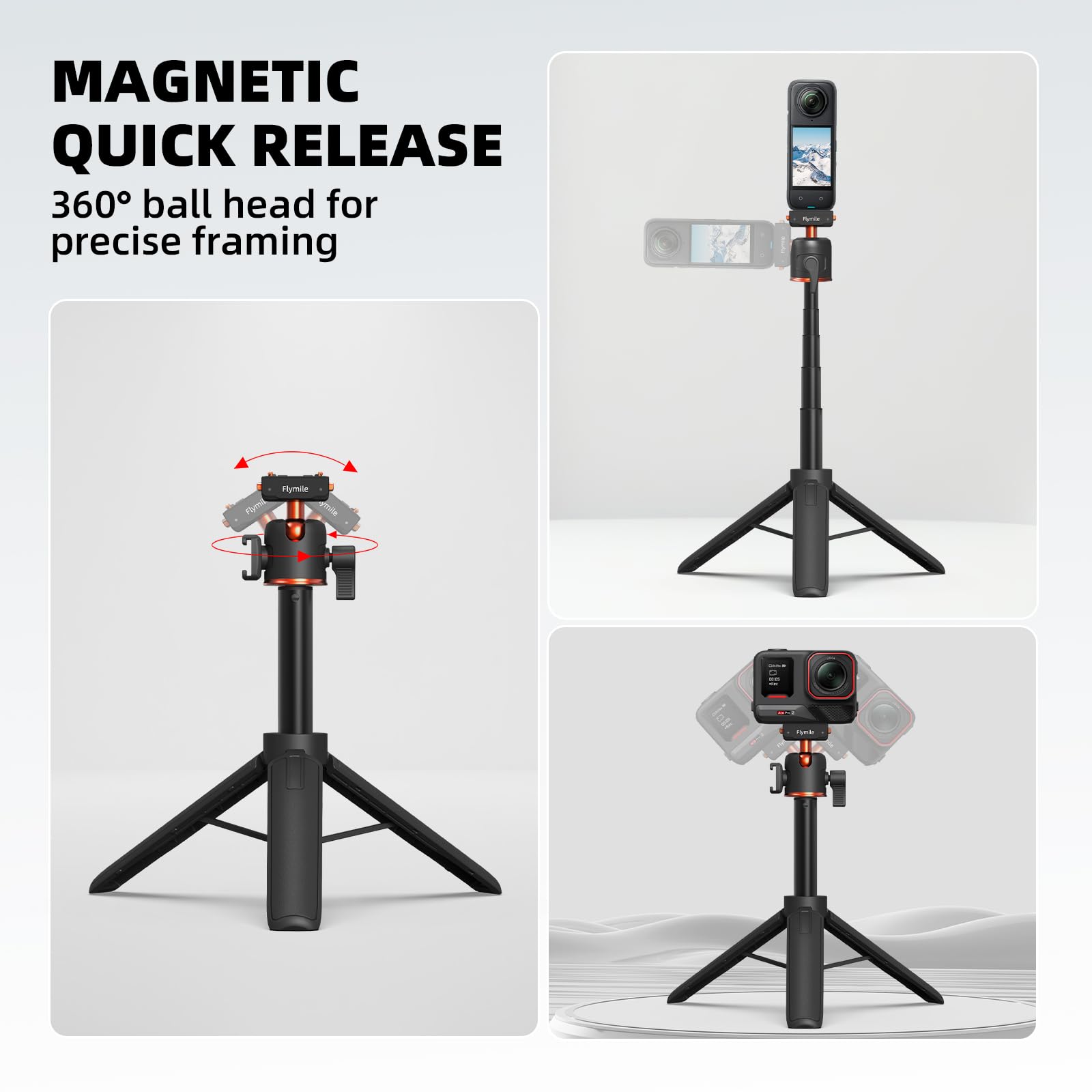 Treppiede per Insta360 X5 ACE Pro 2, bastone per selfie da 21 pollici, asta di estensione a sgancio rapido, mini tavolo da scrivania, impugnatura portatile, supporto con slitta fredda per Insta 360 X5