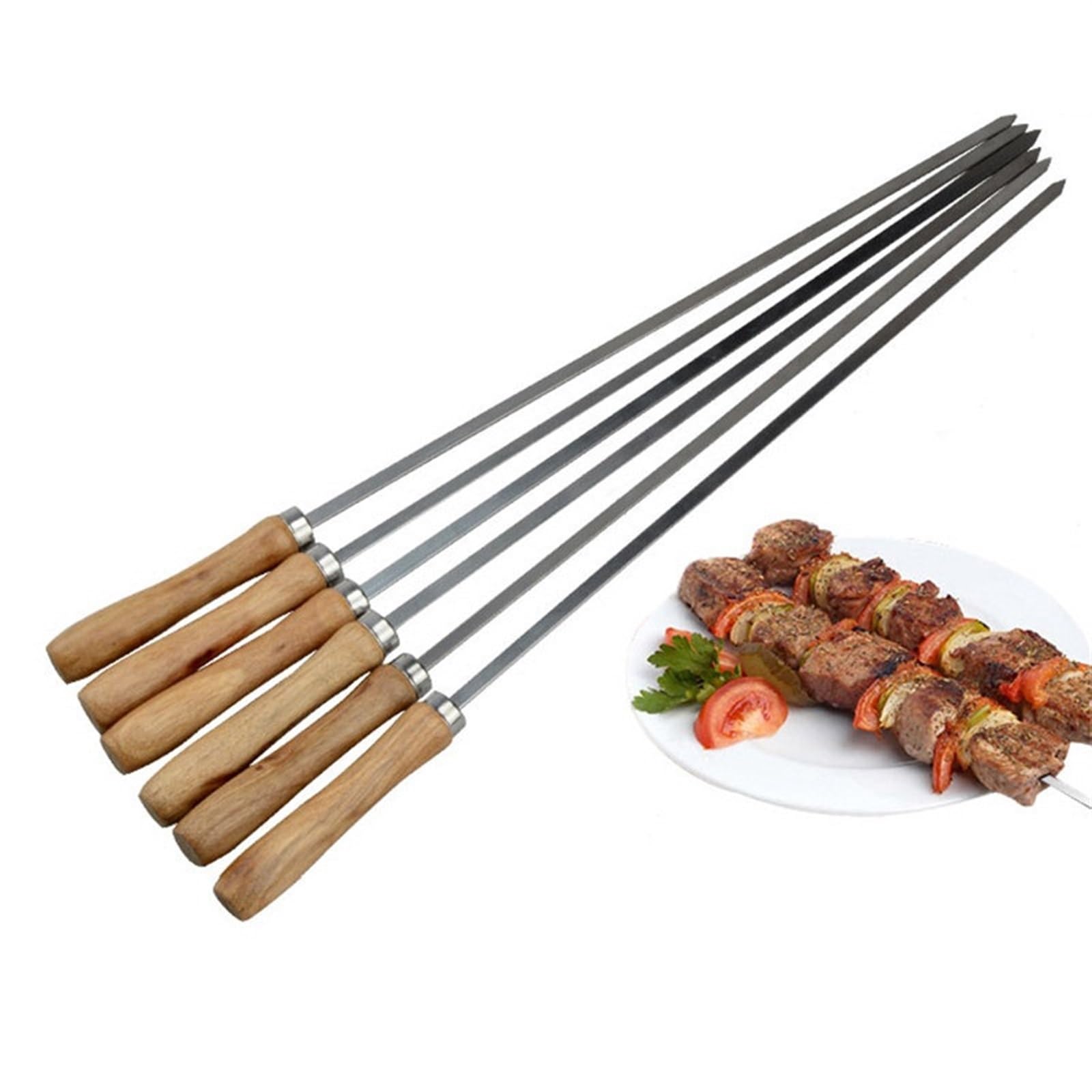 45cm flache Edelstahl Grillspieße mit Holzgriff für Schaschlik(12 Pieces)
