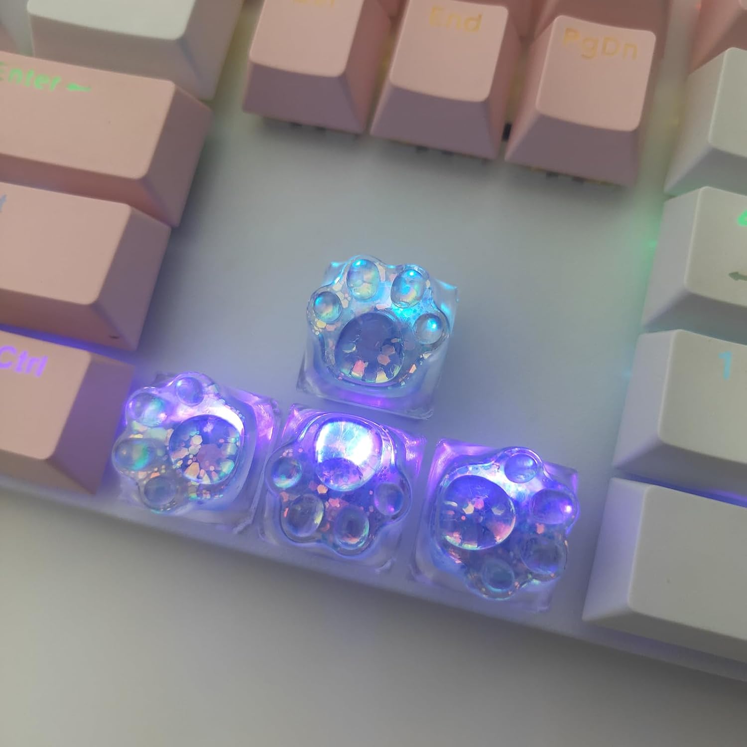 4 Keys Cat Claw Keycaps Transparent Backlight Resin ESC Keycap Replacement for Cherry MX Switch Mechanical Keyboard DIY Decoration