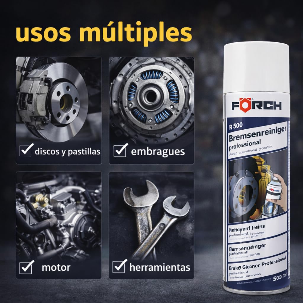 FORCH Limpia Frenos Profesional en Spray – R500 500 ml – Desengrasante Potente, Secado Rápido, Sin Residuos para Discos, Pastillas y Componentes Mecánicos (4) — view 5